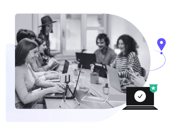Illustration of a team collaborating around data